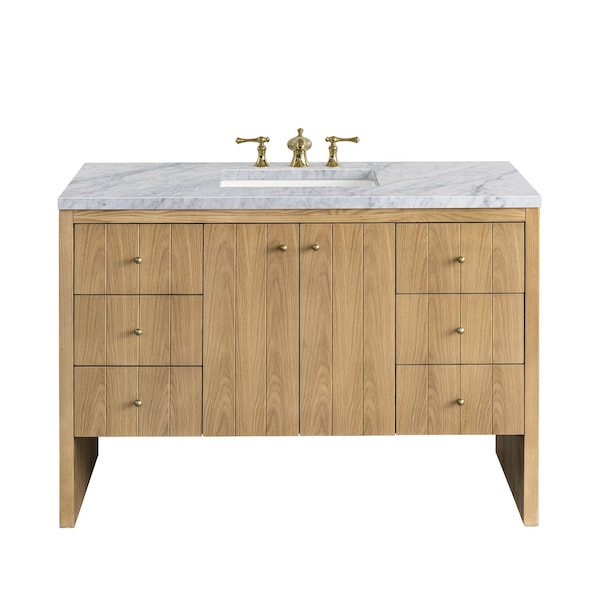 James Martin Vanities Hudson 48in Single Vanity, Light Natural Oak w/ 3 CM Carrara Marble Top 435-V48-LNO-3CAR - main